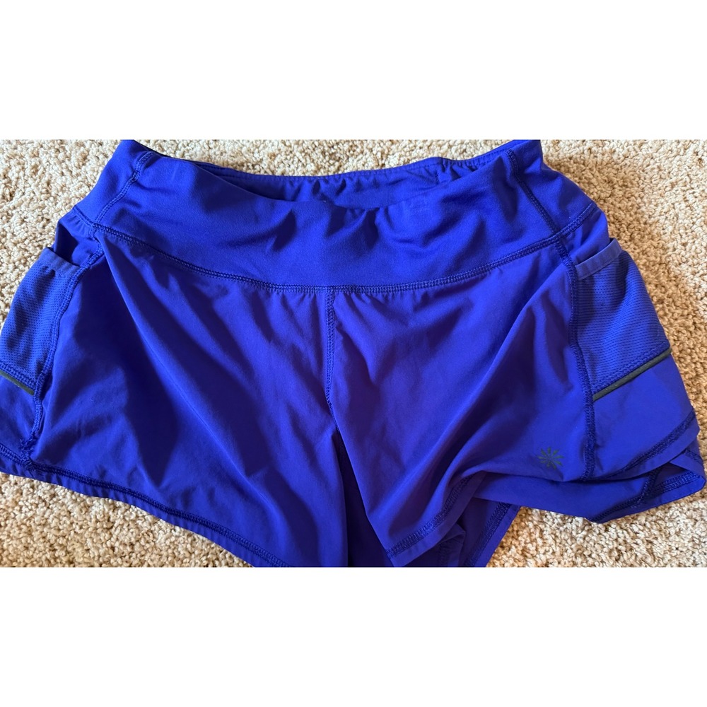 Athleta Womens Royal Blue Running Shorts Mesh Pockets Zip Back Pocket Small